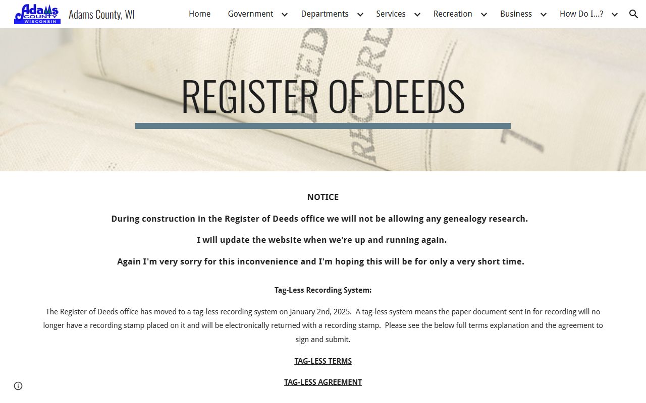 Adams County divorce decree at the Register of Deeds office