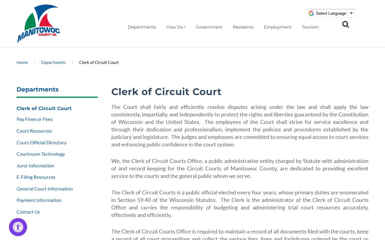 Manitowoc County divorce decree clerk office