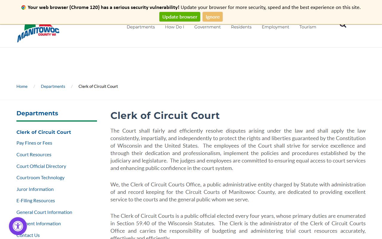 Manitowoc County divorce decree clerk of circuit court office